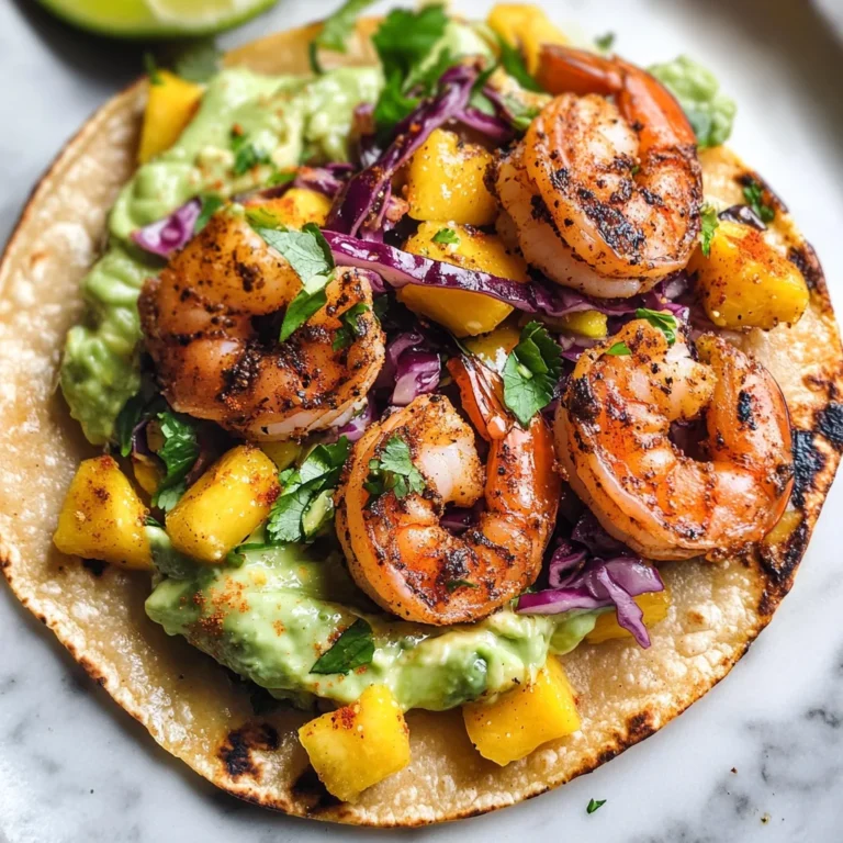 Spicy Shrimp Tacos with Mango Slaw and Avocado Crema