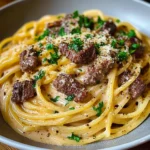 Cajun Beef Spaghetti in Creamy Three-Cheese Parmesan Sauce