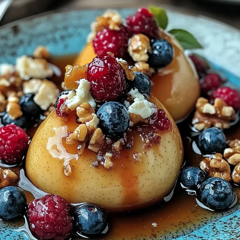 Baked Pears with Berries, Honey, Walnuts & Blue Cheese
