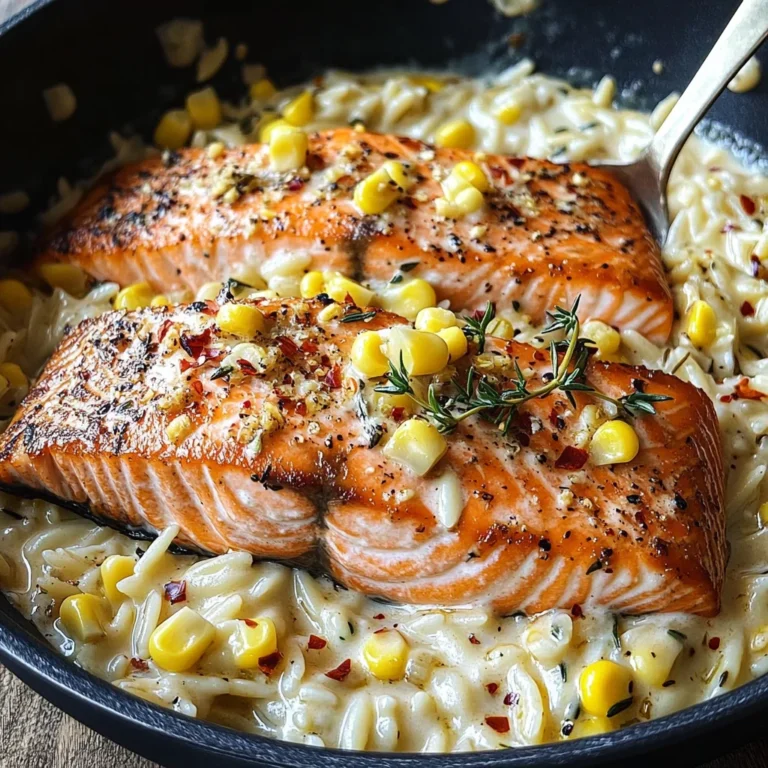 Creamed Corn Orzo with Salmon