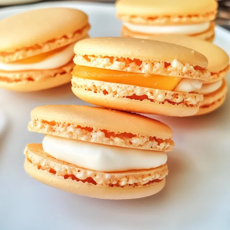 Peach Macarons with Fresh Peaches and Cream